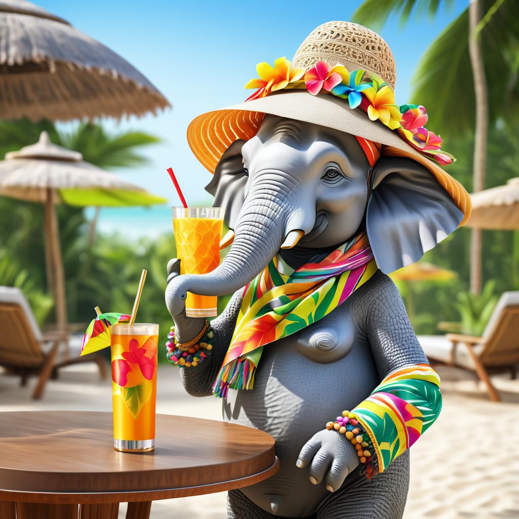 Cheerful Elephant Enjoying a Tropical Vacation