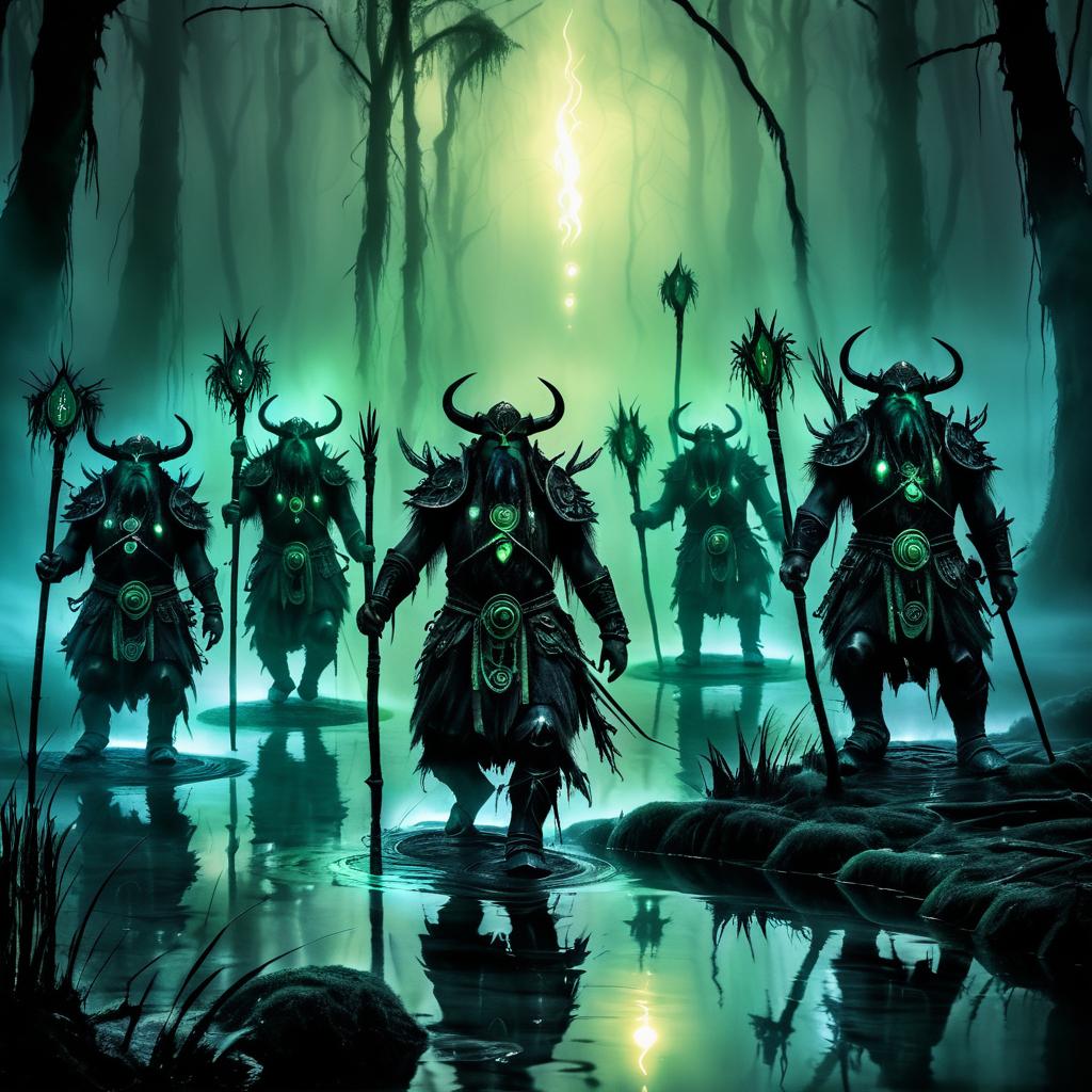 Orc Shamans Journeying Through Mystic Swamp