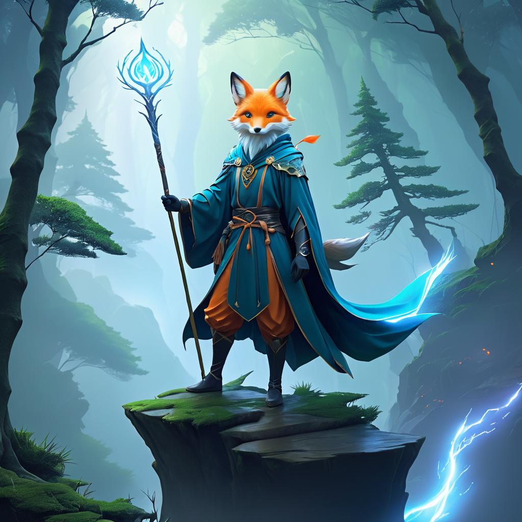 Heroic Fox Mage in Enchanted Forest