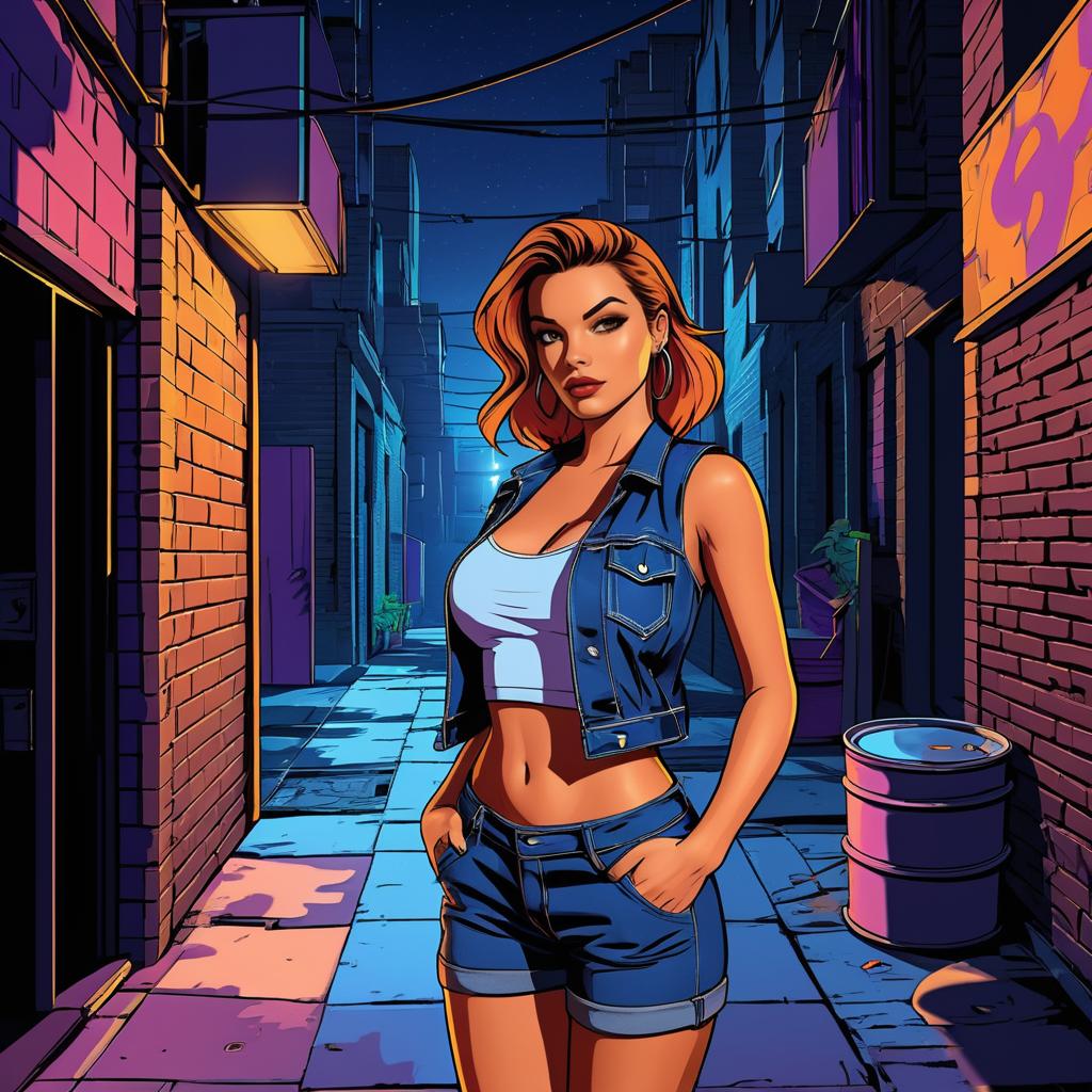 Urban Nightlife: Cartoon Girl in Alley