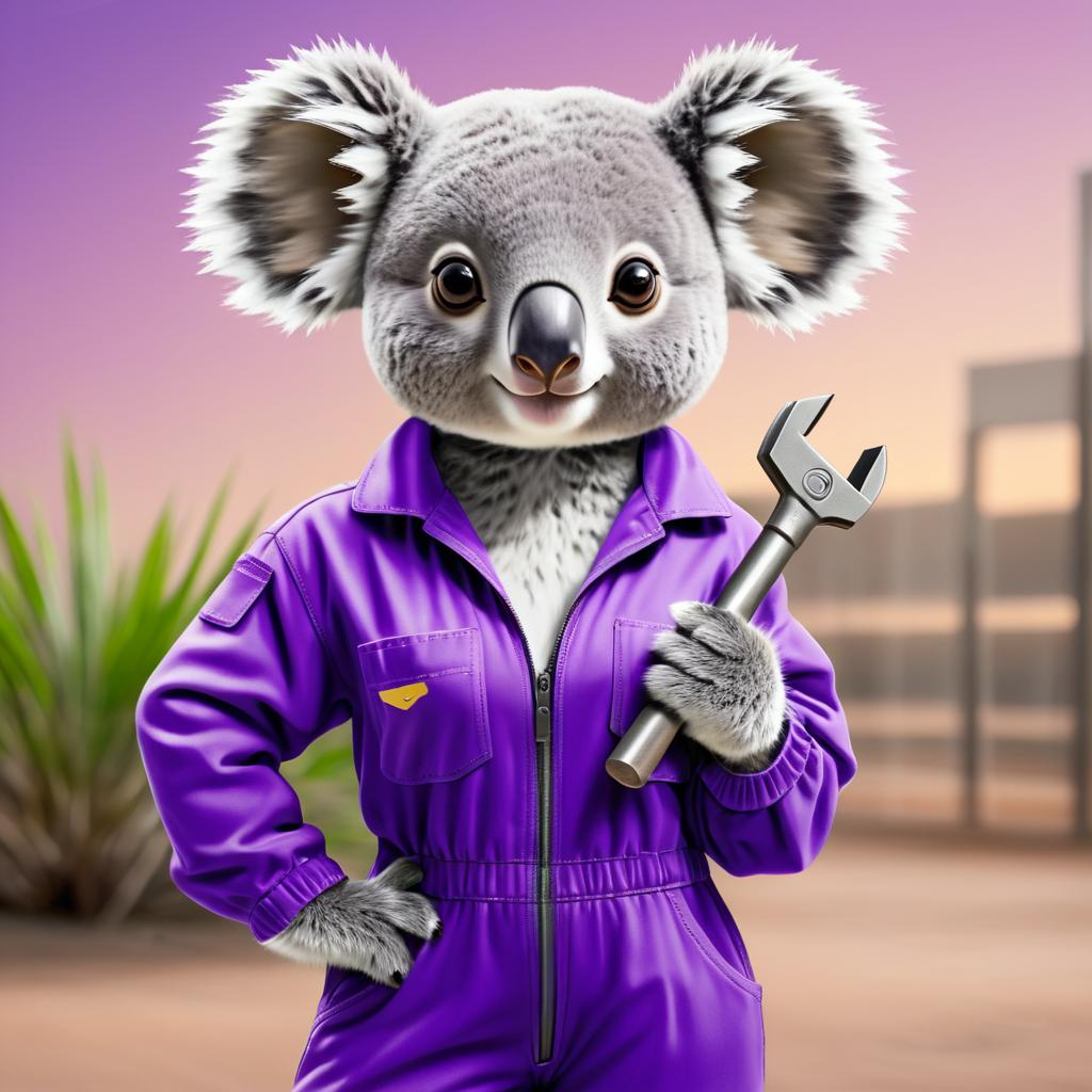 Adorable Koala in Purple Jumpsuit