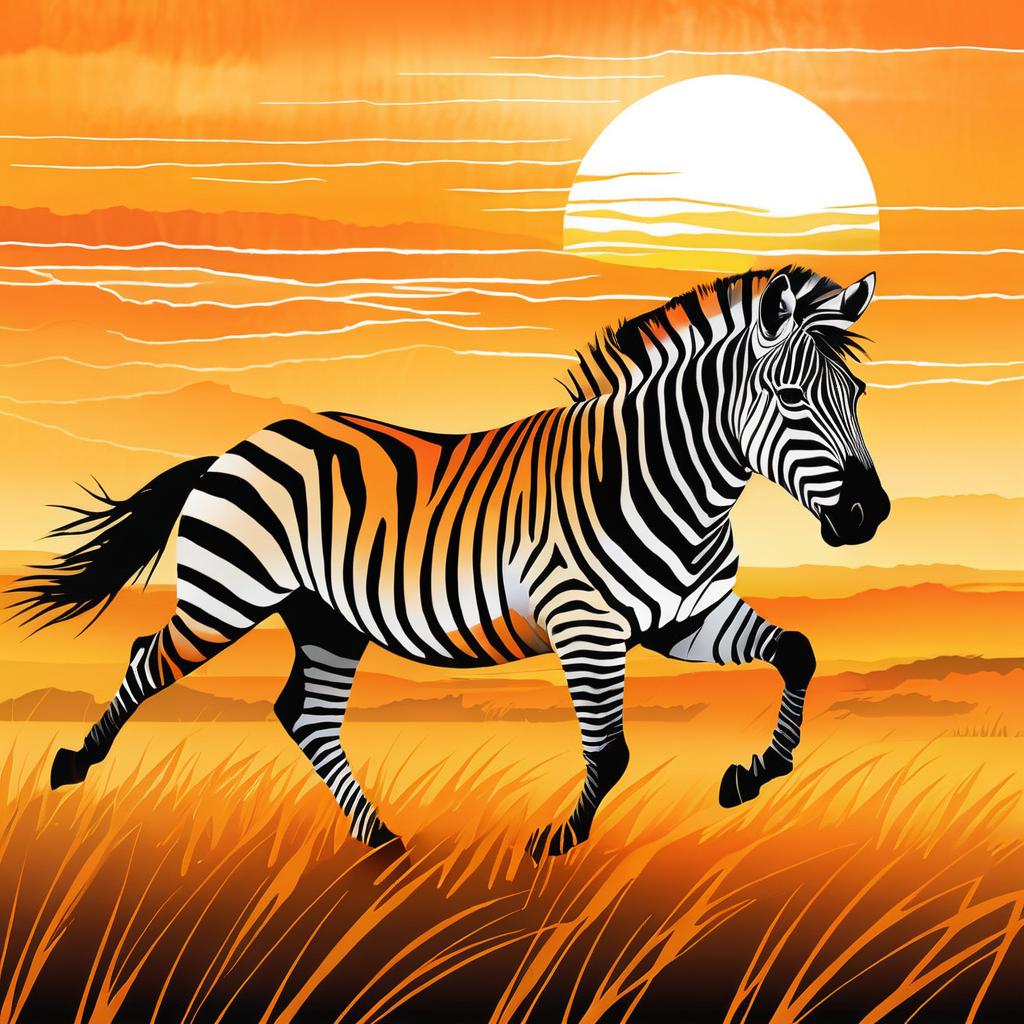 Zebra Galloping in African Sunset