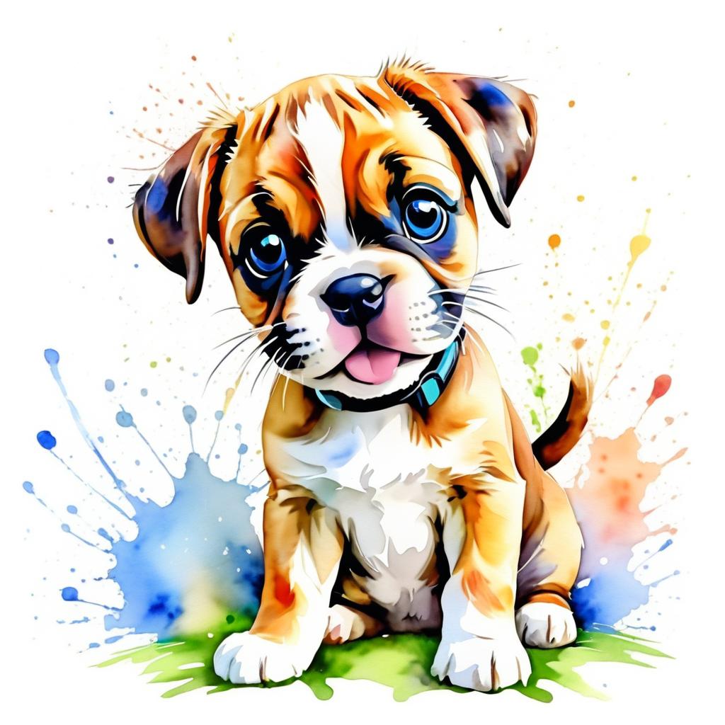 Whimsical Boxer Puppy Watercolor Illustration