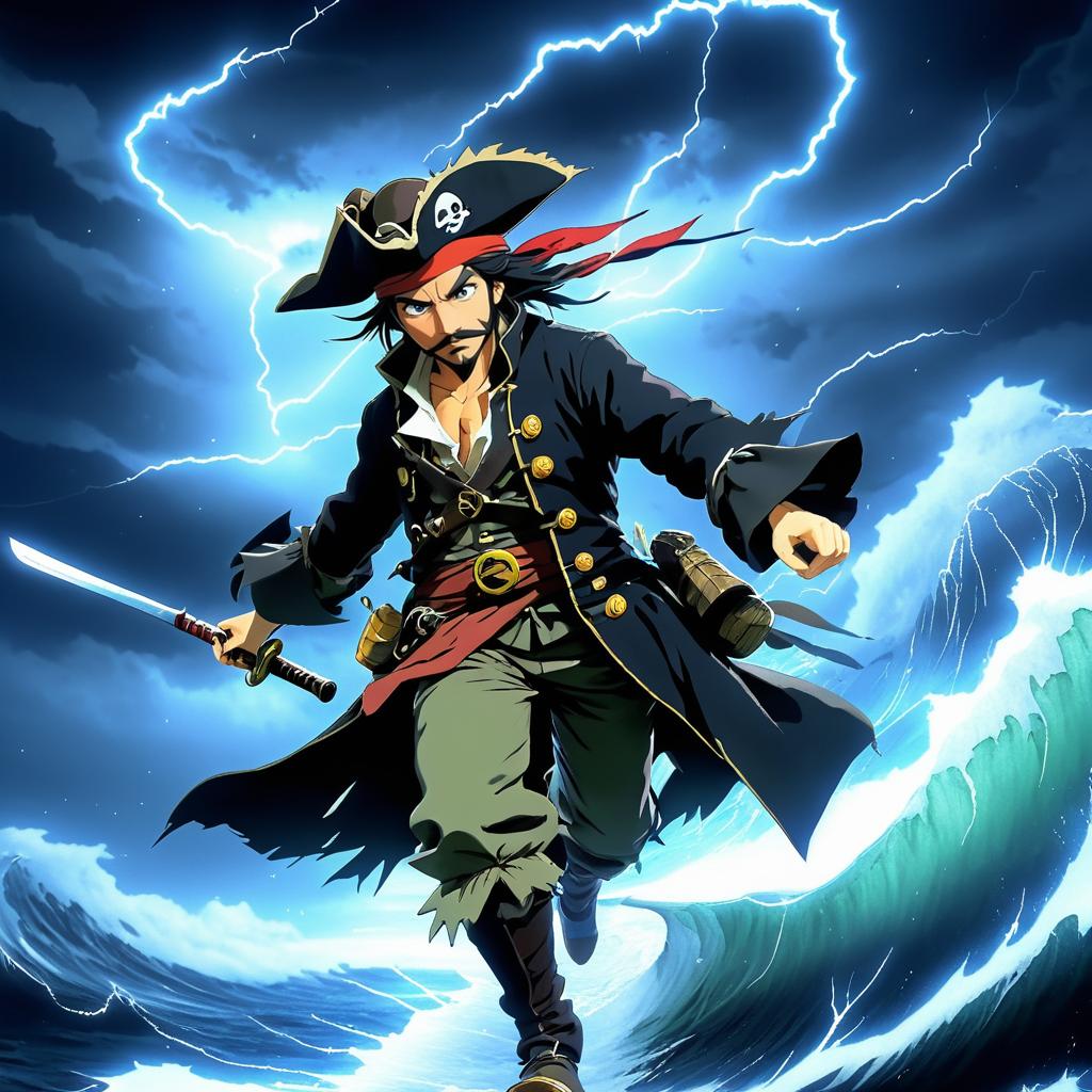 Adventurous Pirate in Stormy Seas