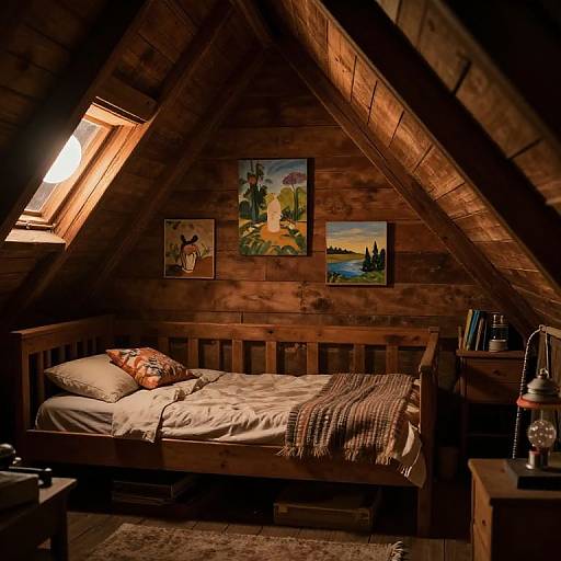 Cozy Attic Kids Bedroom at Night