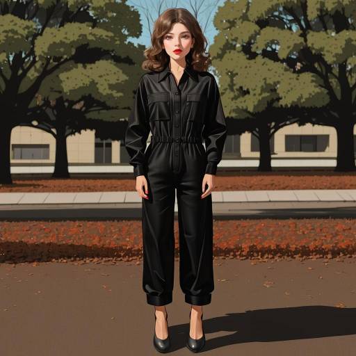 Fashionable Woman in Black Jumpsuit Outdoors