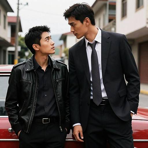 Intense Urban Encounter by Vintage Car