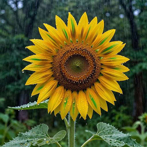 Majestic Sunflower in Rainforest Shower