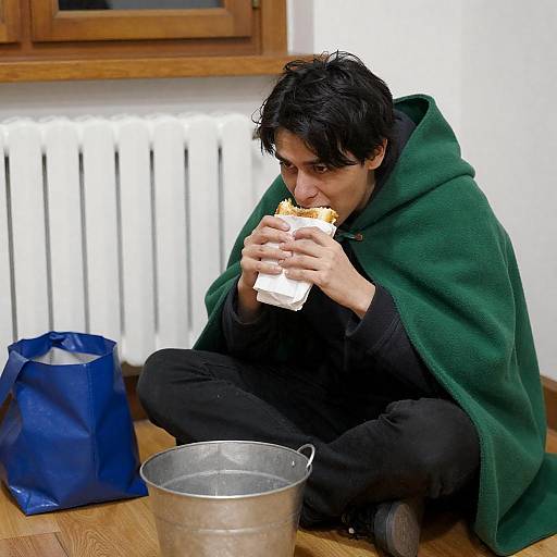 Person Eating Sandwich Indoors