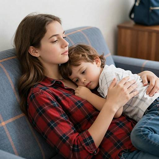 Heartwarming Moment on Colorful Couch