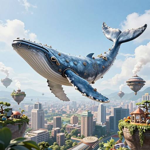 Clockwork Whale Over Floating City