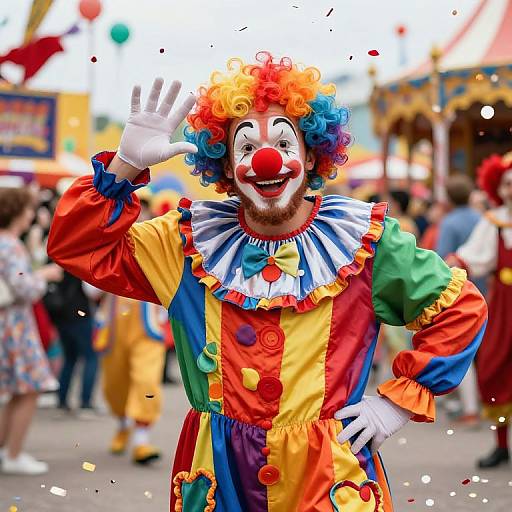 Bearded Clown in Festive Carnival Scene