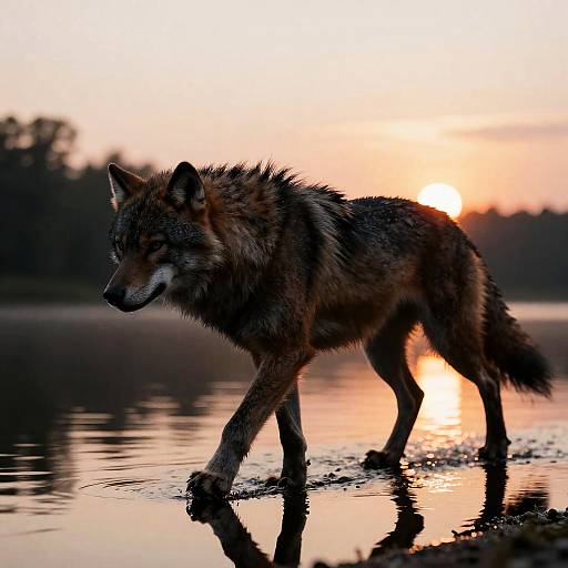 Mystical Werewolf at Sunset Lakeside