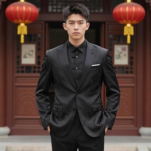 Young Asian man in modern Tang suit costume