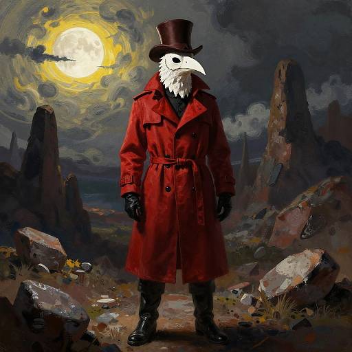 Surreal Plague Doctor in Rocky Landscape