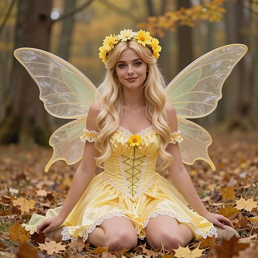 Enchanting Yellow Fairy in Autumn Forest