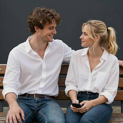 Casual Portrait of Two Friends on Bench