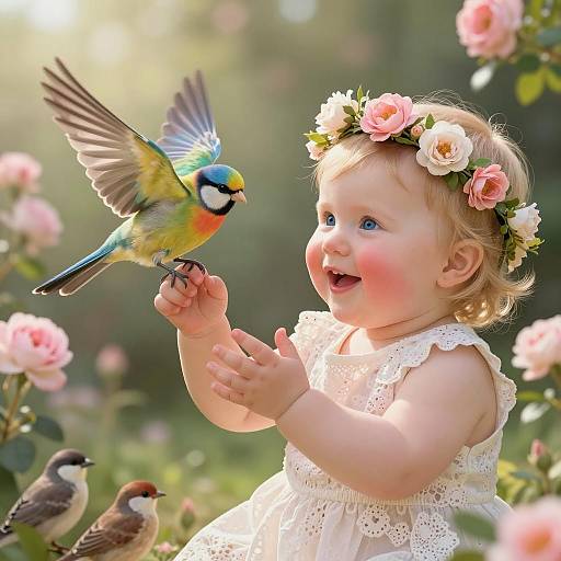 Whimsical Baby Girl in a Floral Garden