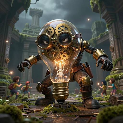 Steampunk Lightbulb Inventor in Action