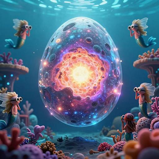 Luminous Cosmic Egg Underwater Scene