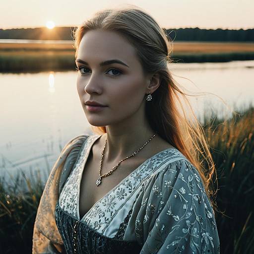 Swedish Renaissance Woman at Sunset by Marsh