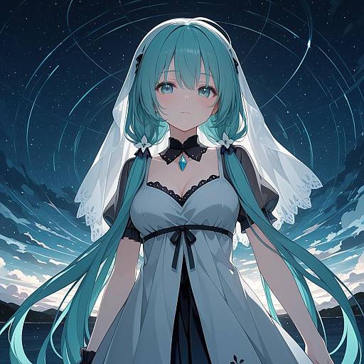 Illustration of Hachune miku, vocaloid in the style of Jyt