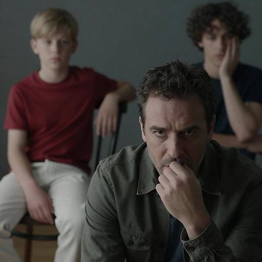 Pensive Man with Two Thoughtful Boys