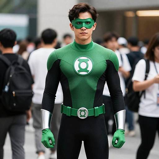 Green Lantern Cosplay Among Crowd