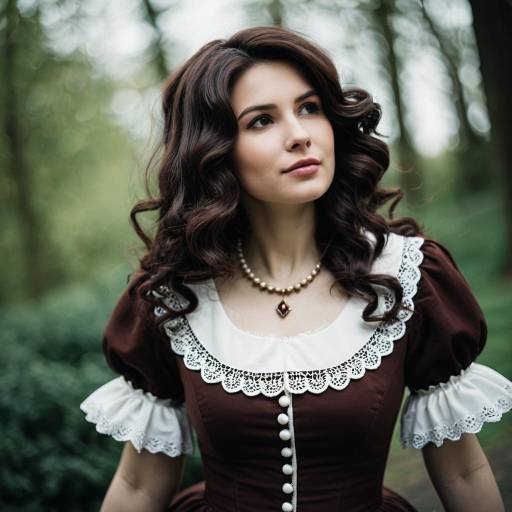Woman in Elegant Vintage Dress with Wavy Hair