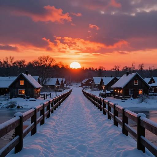 Surreal Fiery Winter Sunset Bridge