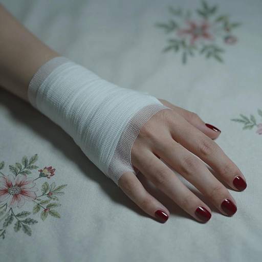 Elegant Hand with Bandages on Fabric