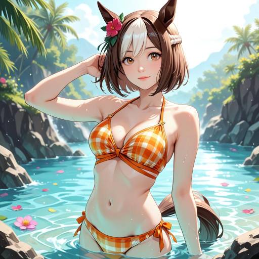 Charming Horse Girl in Swimsuit