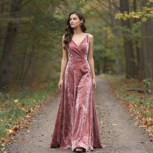 Serene Velvet Dress in Autumn Forest
