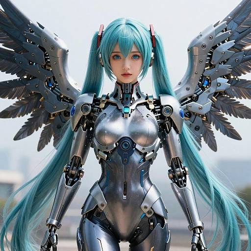 Cinematic Mecha Musume with Mechanical Wings