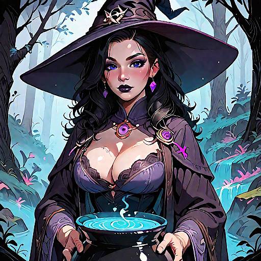 Fantasy Witch in Enchanted Night Sky