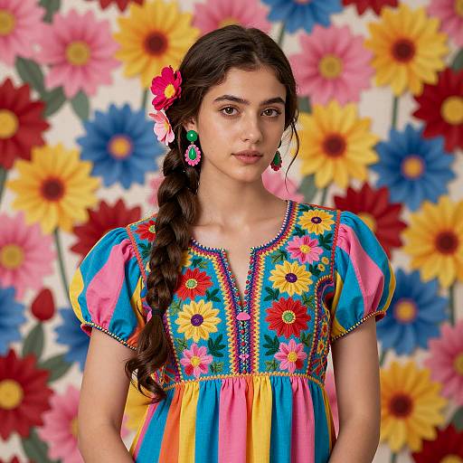 Vibrant Portrait of Young Woman in Floral