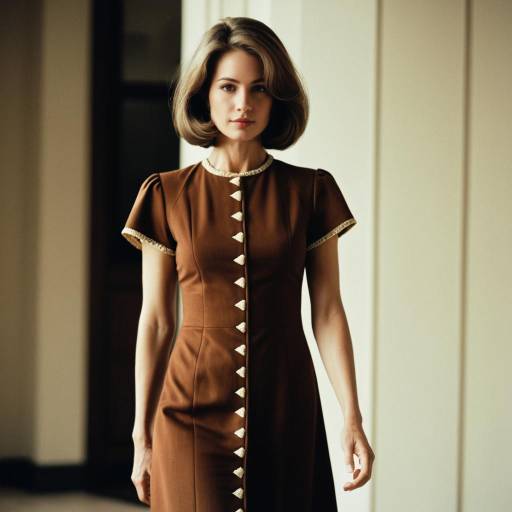 Elegant Woman in 1970s Earth Tone Dress