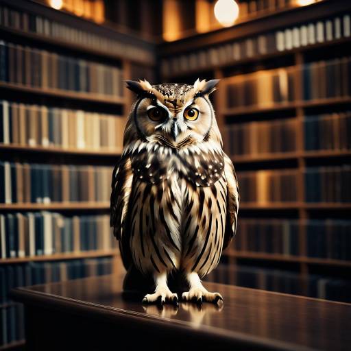 Owl in Dimly Lit Library