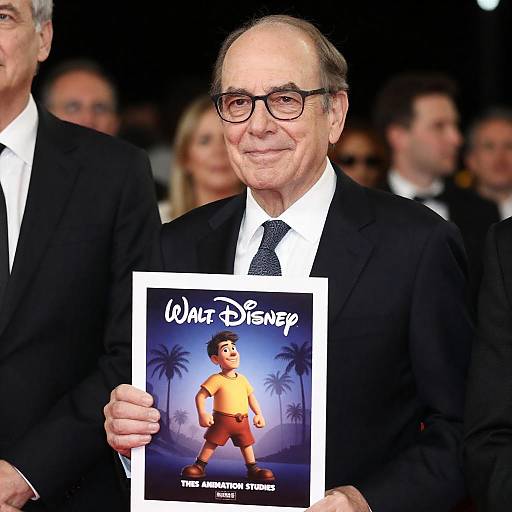 Elegant Man with Disney Poster in Crowd