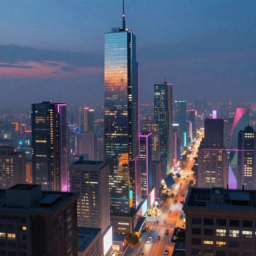 Futuristic Cyberpunk Cityscape at Dusk