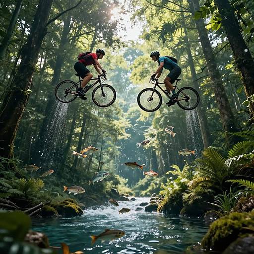 Dreamlike Forest Canopy Bicyclists