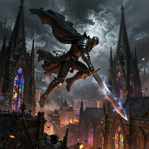 Fallen Paladin Vaulting Gothic Cathedral Spires