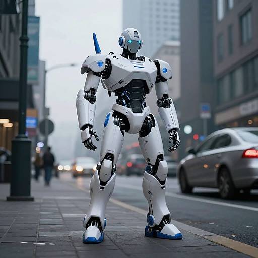 Futuristic Robot on Urban Streetscape