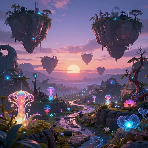 Surreal Fantasy Landscape with Glowing Plants