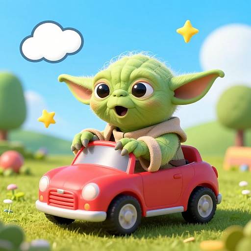 Funny Yoda Squeezing Tiny Car