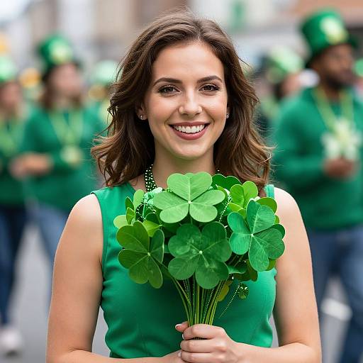 Smiling Woman with Shamrocks Close-Up