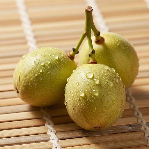 Close-up of Tropical Green Fruits with Dew Drops