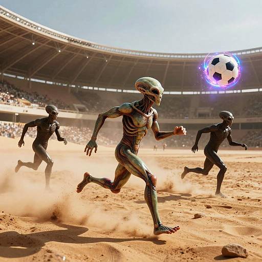 Futuristic Alien Soccer in Desert Stadium