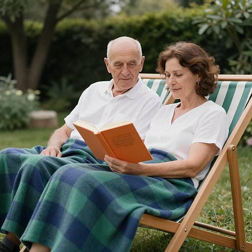 Cozy Elderly Couple Reading in Garden