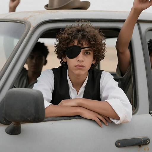 Young Curly-Haired Person in Truck